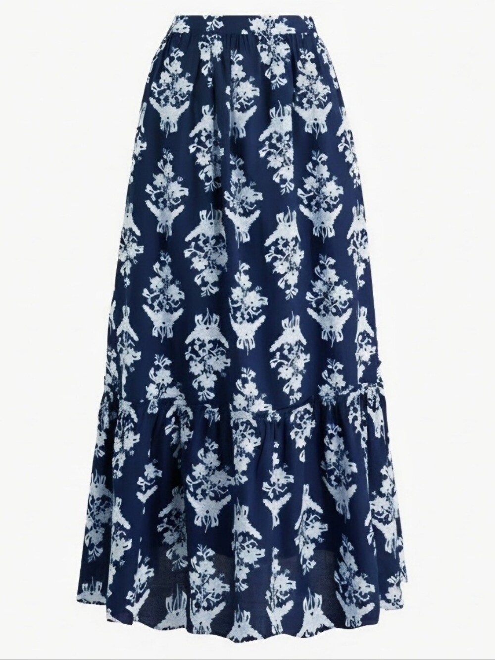 J Crew Factory Ruffle Flounce Navy Floral Tiered Maxi Skirt Size XS